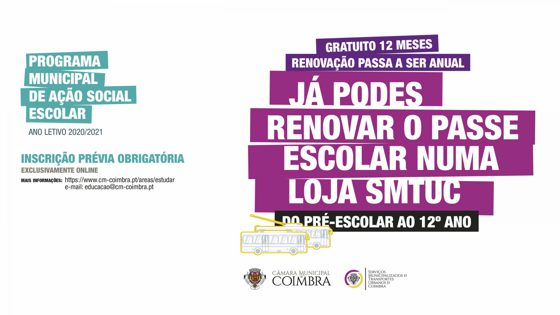 Renovação do passe escolar passa a ser anual e será gratuito durante doze meses