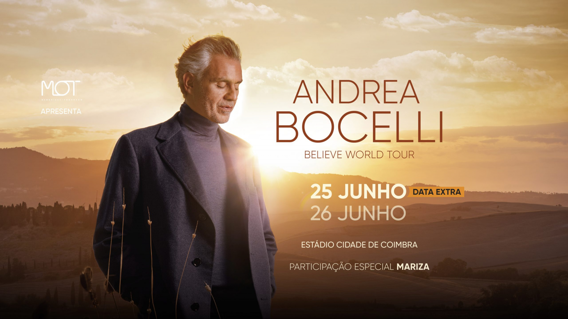 Estádio “Cidade Coimbra” acolhe concertos de Andrea Bocelli a 25 e 26 de junho