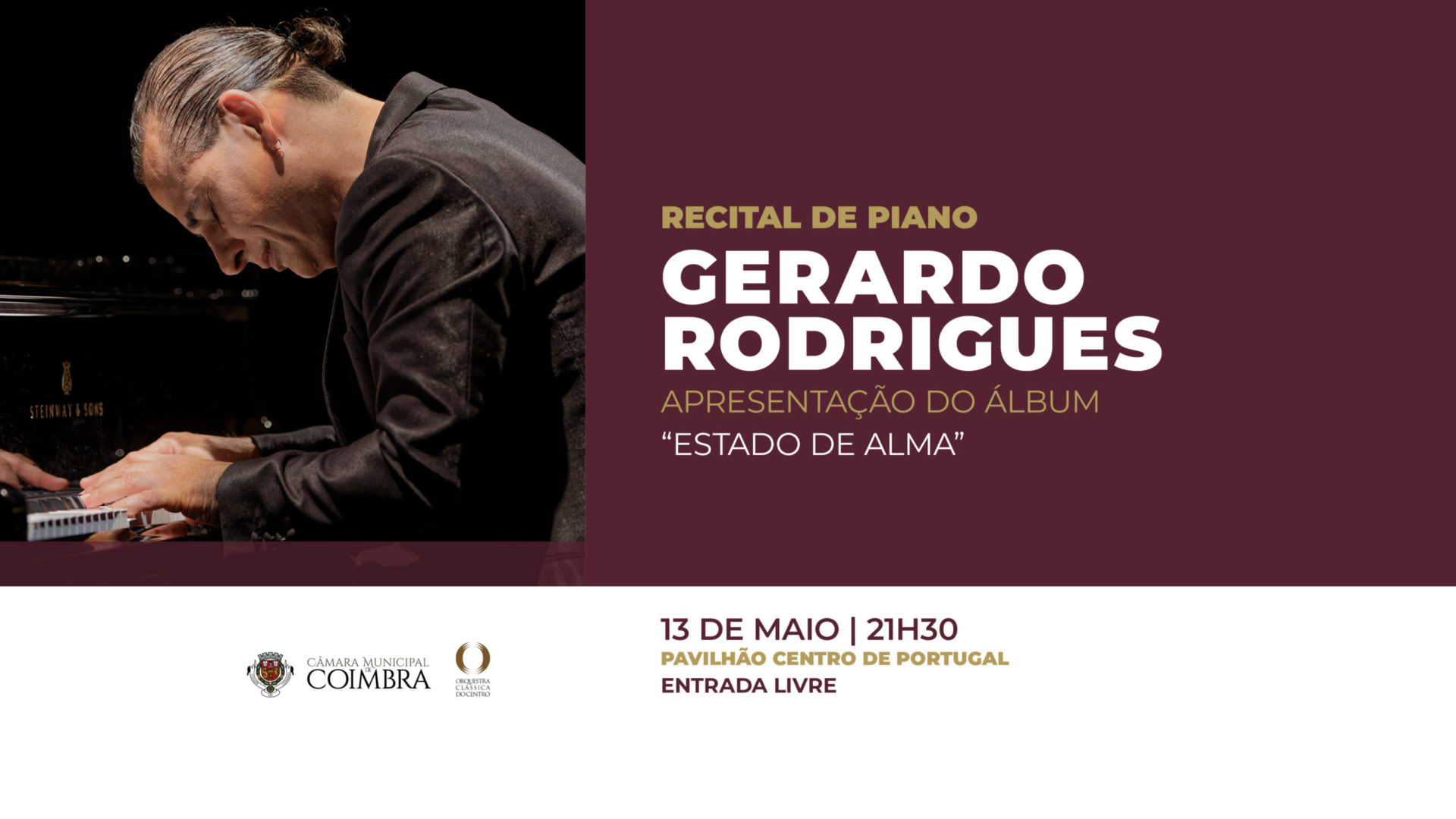 Pavilhão Centro de Portugal acolhe recital de piano de Gerardo Rodrigues amanhã