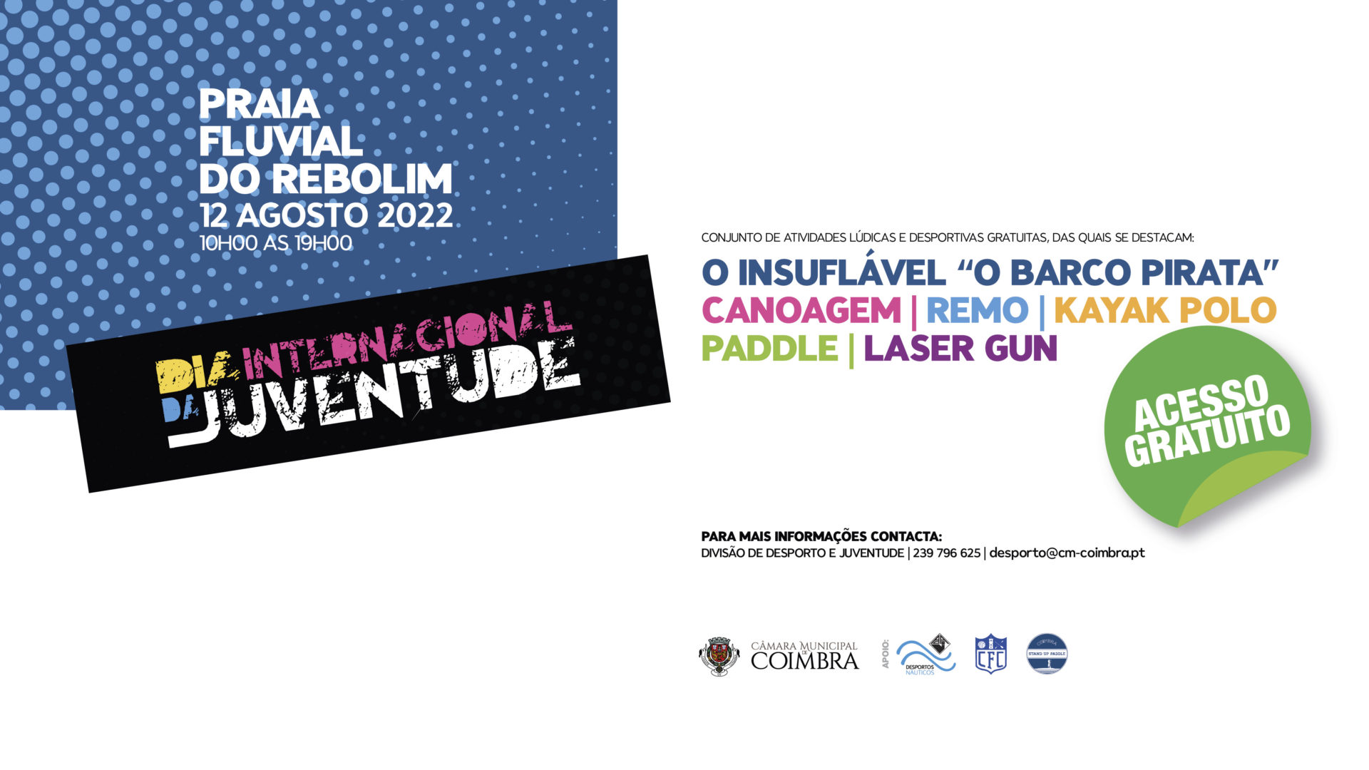 Atividades náuticas e lúdicas assinalam Dia Internacional da Juventude na praia fluvial do Rebolim