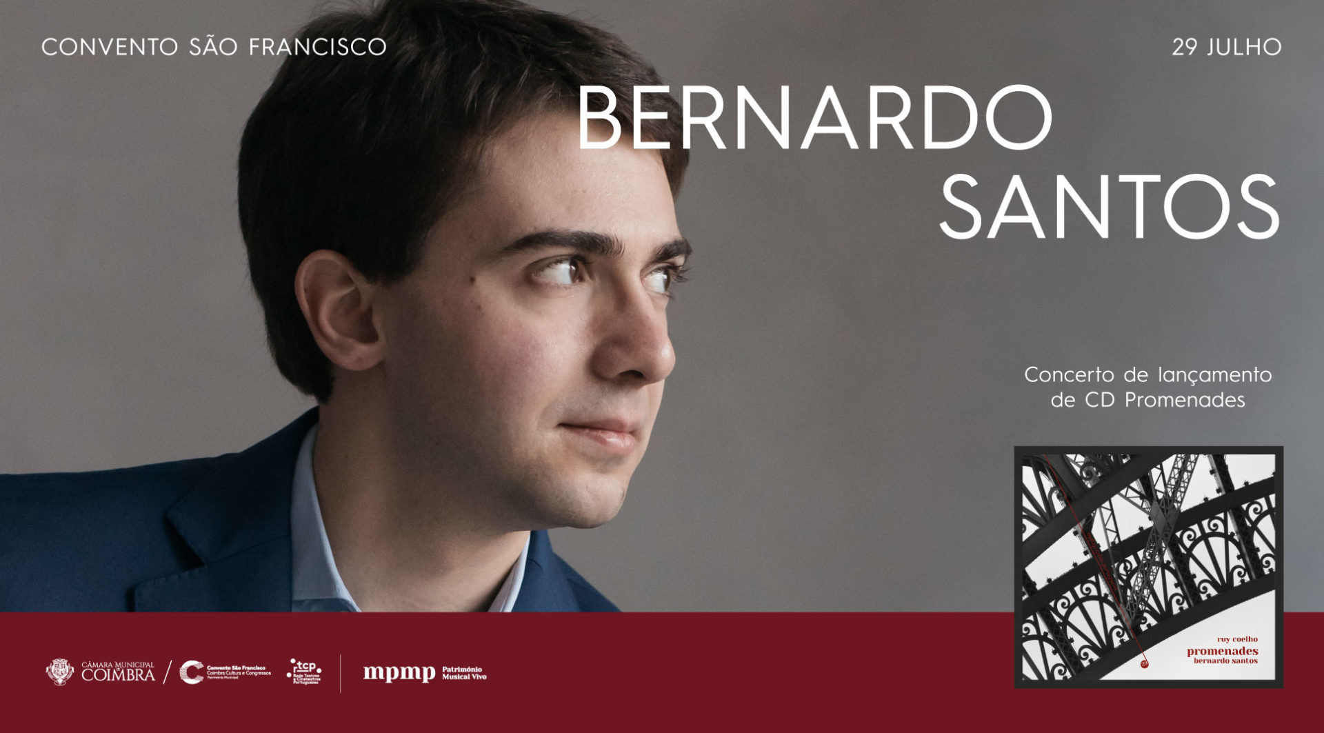 Pianista Bernardo Santos apresenta obras de Ruy Coelho no dia 29 de julho no Convento São Francisco