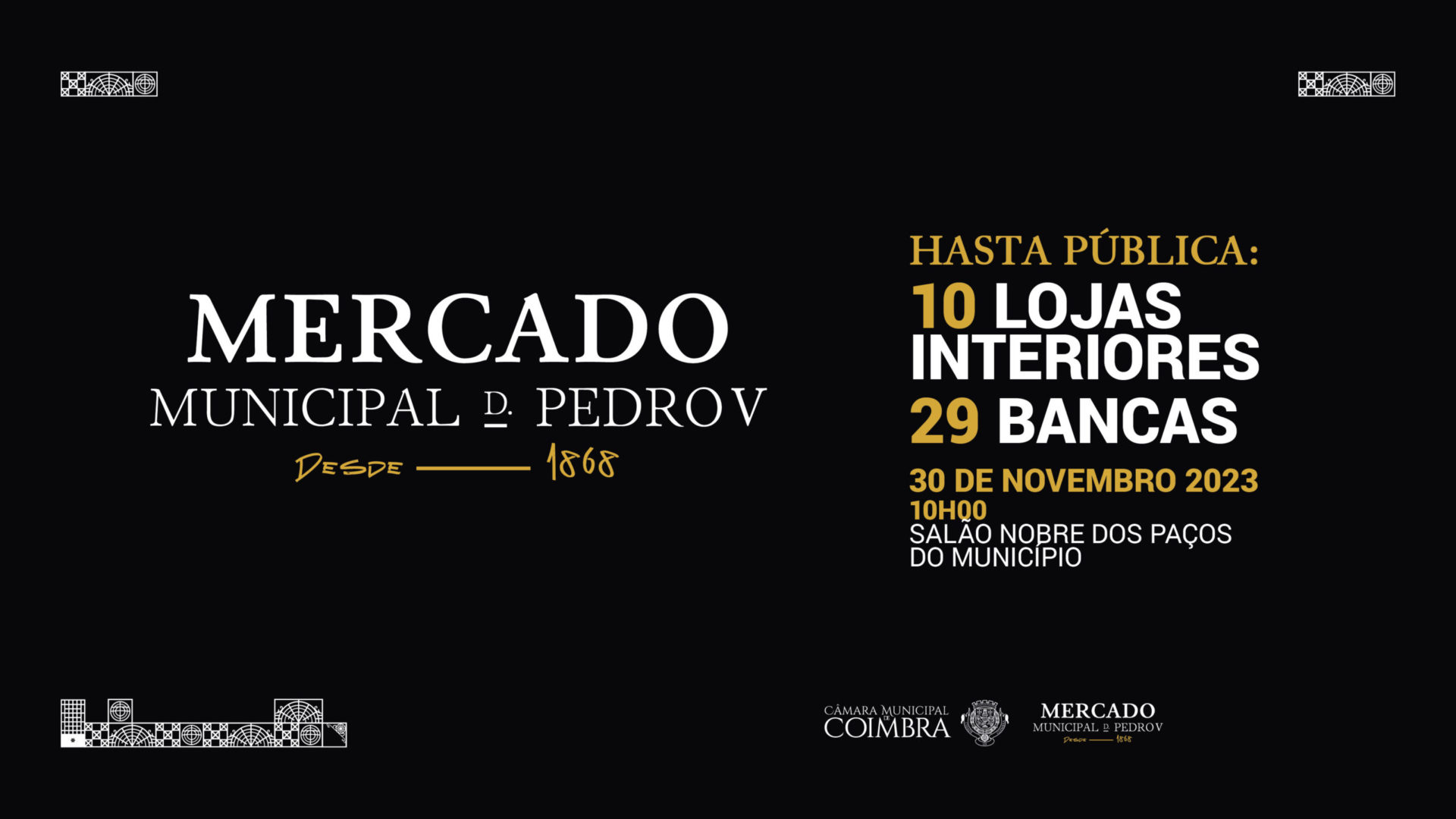 CM de Coimbra realiza hasta pública para 39 espaços de venda do Mercado Municipal D. Pedro V na 5ªfeira