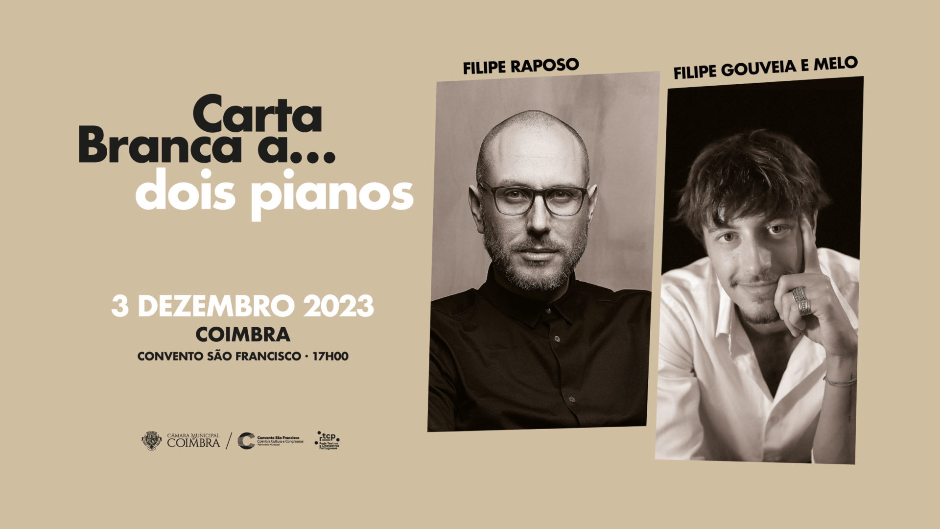 Pianistas Filipe Raposo e Filipe Gouveia e Melo atuam domingo no Convento São Francisco