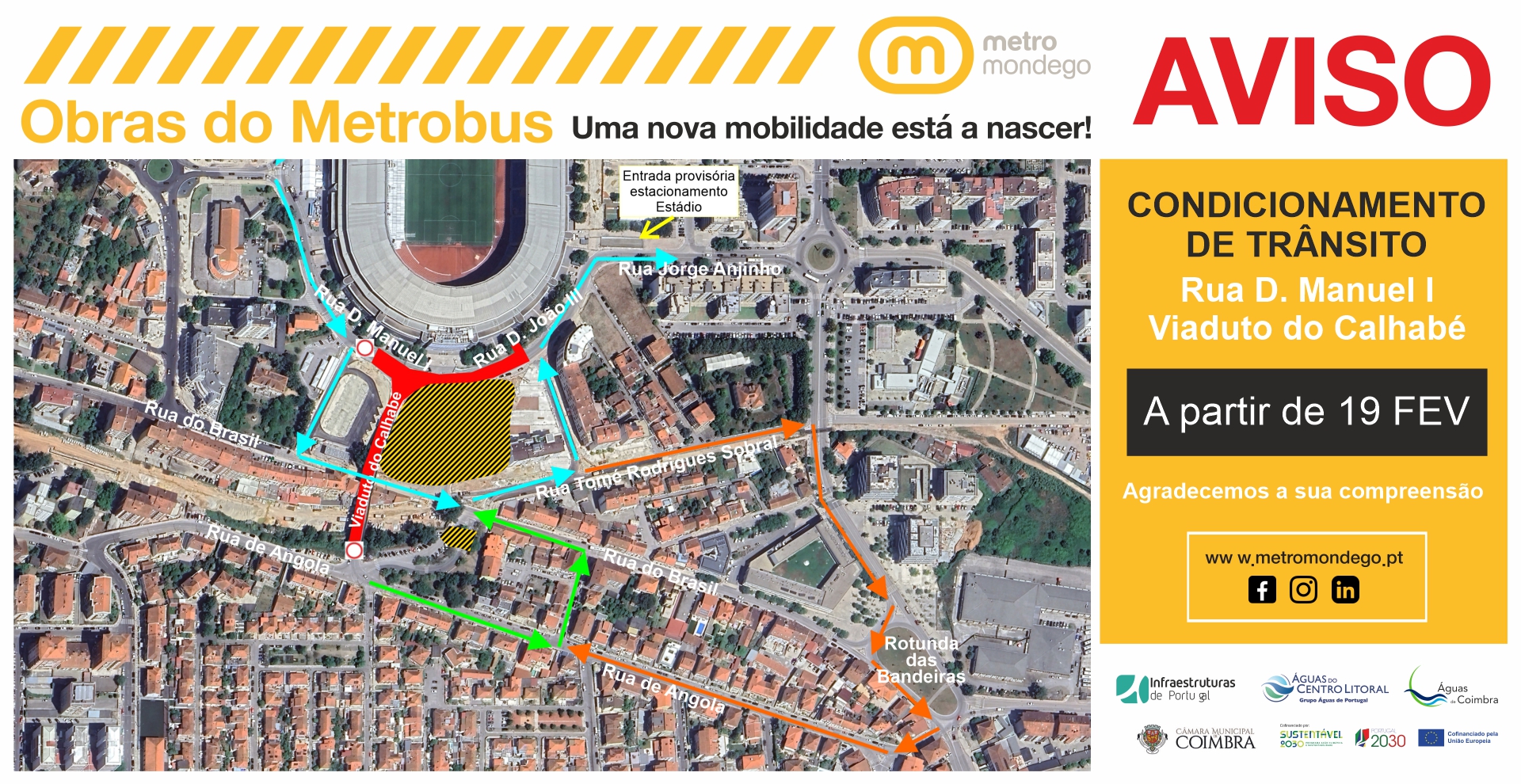 Obras do Metrobus – Interrupção de trânsito na Rua D. Manuel I e Viaduto do Calhabé