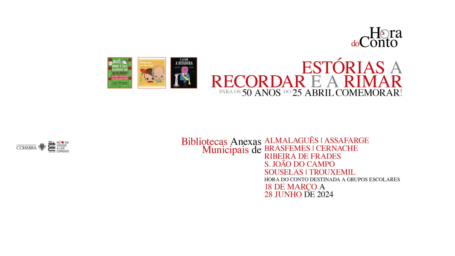 Contos de Abril para grupos escolares a partir de 18 de março nas Biblioteca Anexas Municipais