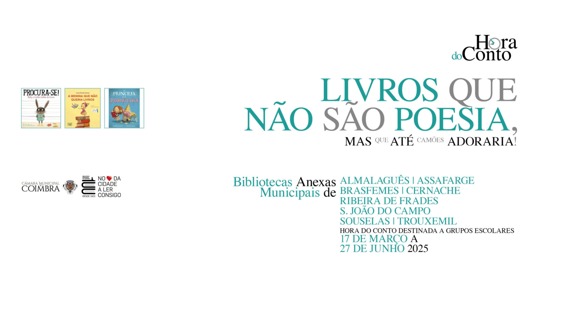 Hora do Conto nas Bibliotecas Anexas Municipais de 17 de março a 27 de junho para grupos escolares