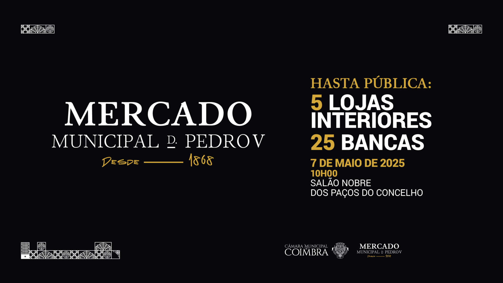 Hasta pública de 5 lojas e 25 bancas do Mercado Municipal a 7 de maio no Salão Nobre