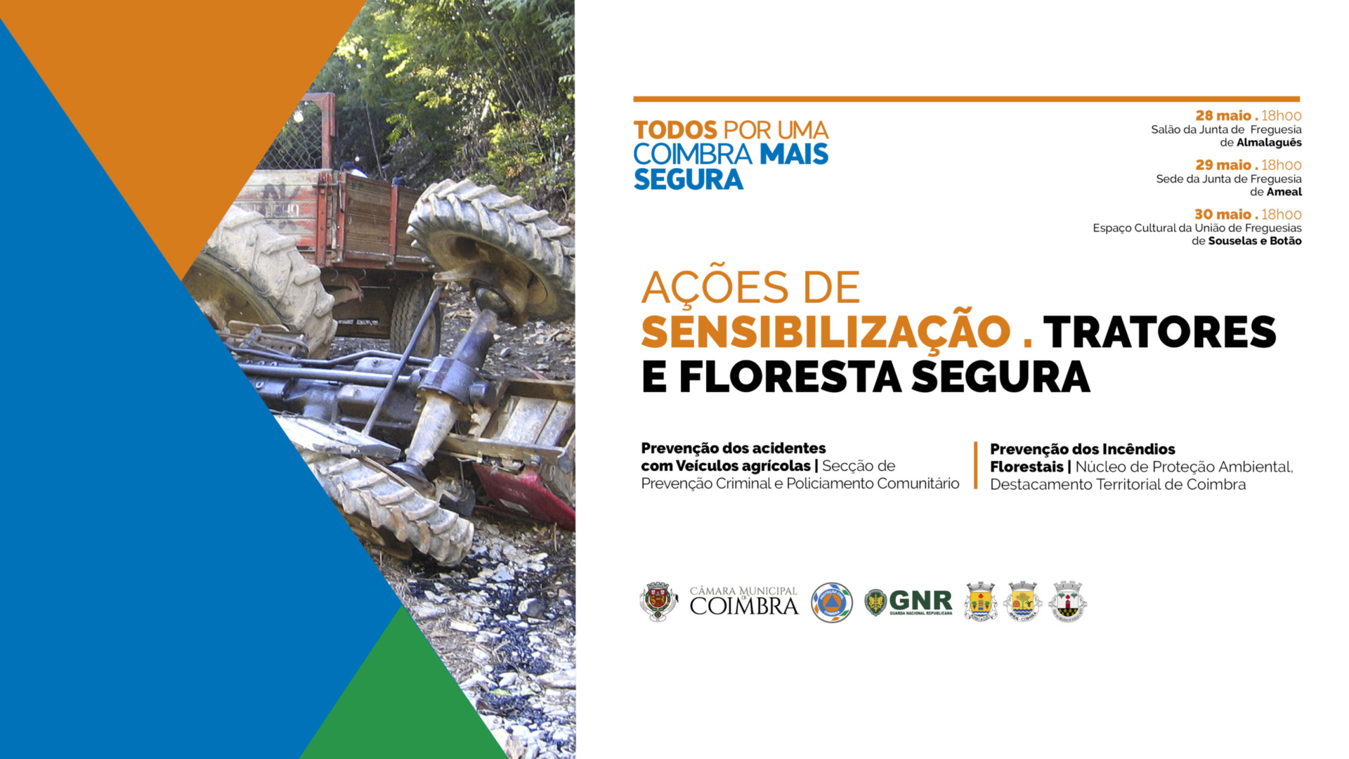 Ações de sensibilização sobre prevenção de acidentes com veículos agrícolas e incêndios florestais