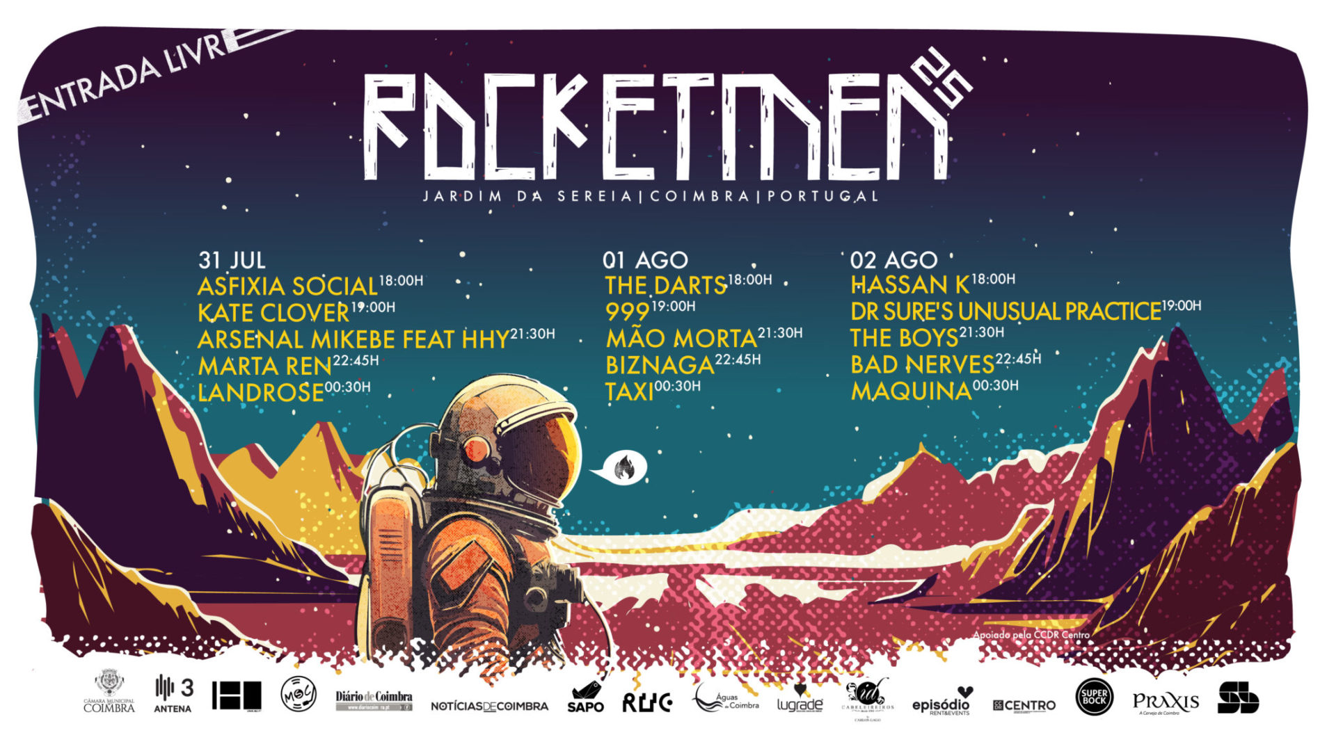 Festival Rocketmen estreia-se em Coimbra com 15 concertos e 3 dias de rock no Jardim da Sereia