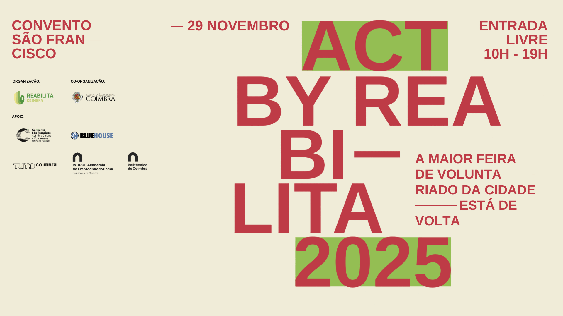 Convento São Francisco acolhe maior feira de voluntariado de Coimbra a 29 de novembro