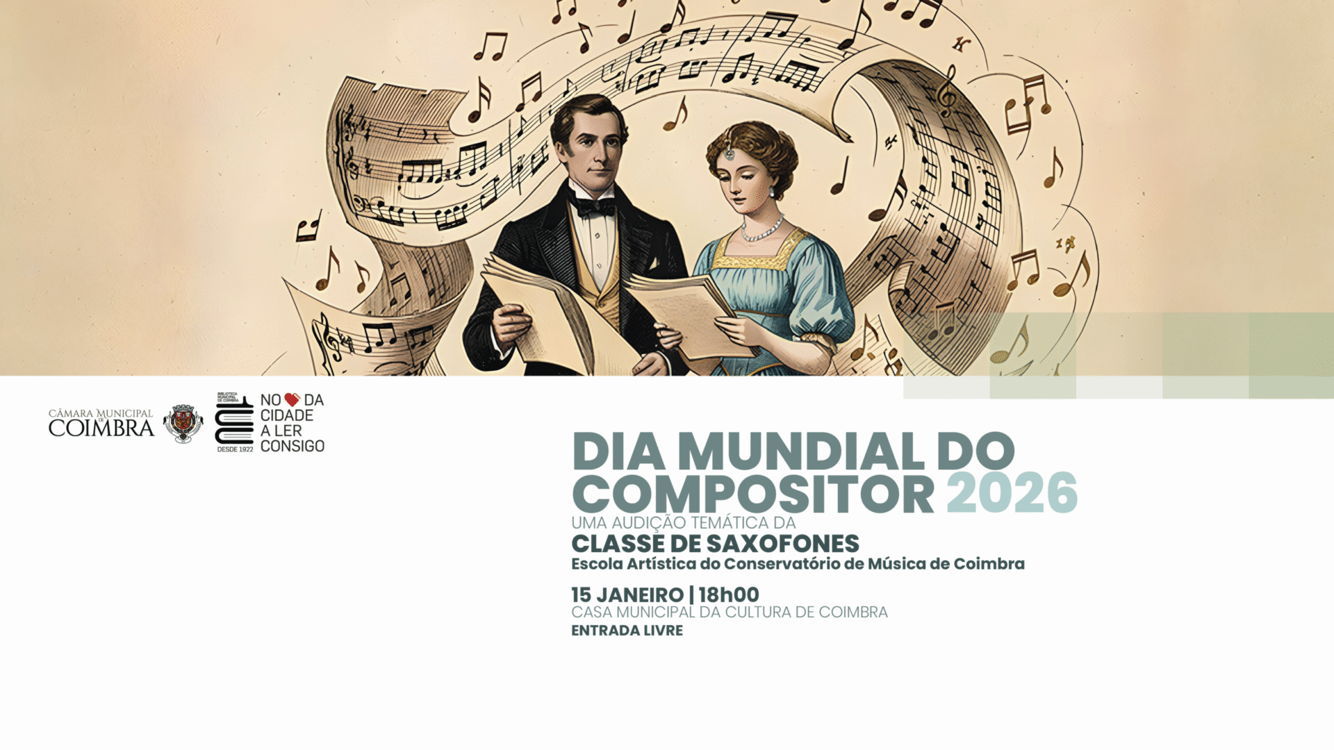 Dia Mundial do Compositor assinalado amanhã na Casa Municipal da Cultura de Coimbra